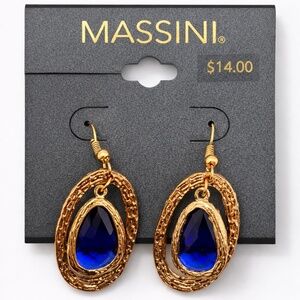 NWT Massini Gold Dangle/Drop Navy Blue Stone Earrings